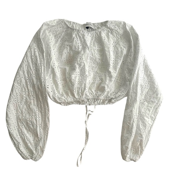 NWT💕 MATTEAU Crochet Broderie Blouson Cropped Blouse - Picture 6 of 6